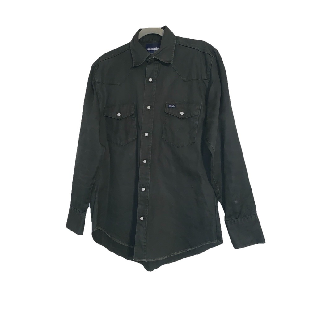 Wrangler Cowboy Cut Shirt Pearl Snap Button Mens M Black Western Rodeo Casual - Picture 3 of 14